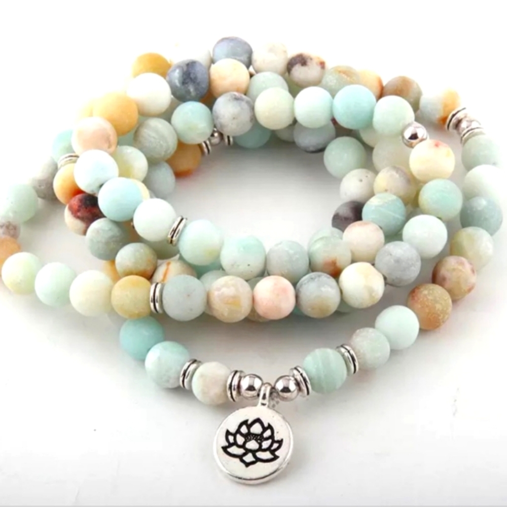 Amazonite Lotus 108 Mala Necklace Bracelet